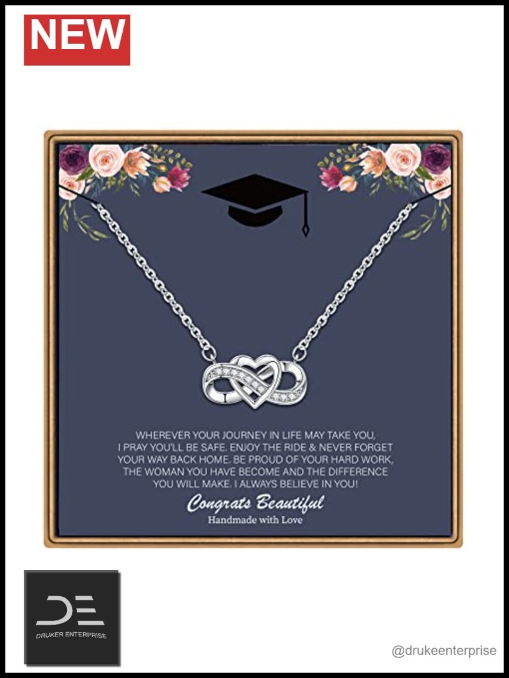 2026 Graduation Pendant Necklace 14K White Gold Plated Gift Set with Card